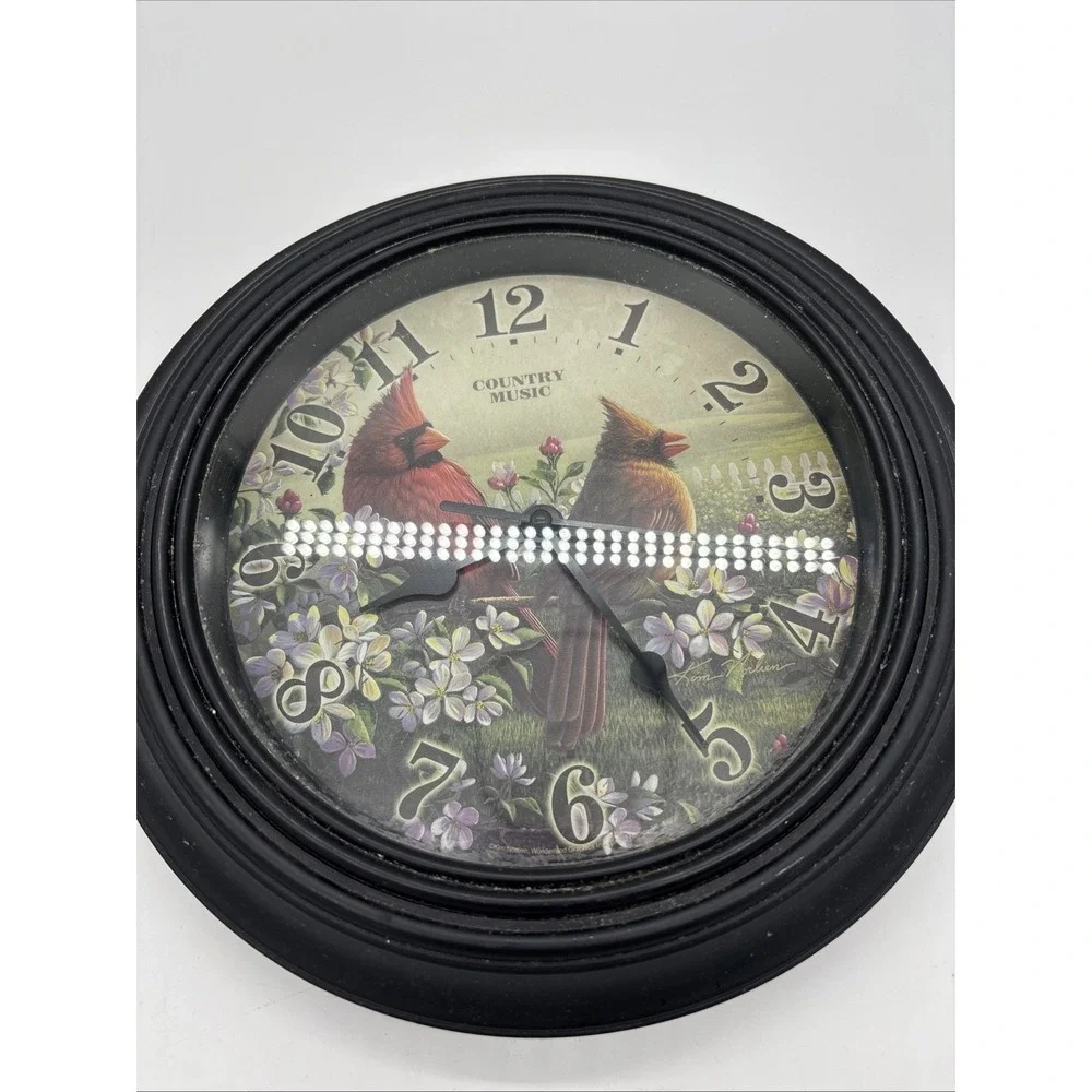 Northern Cardinal Wall Clock With Floral Background ( Country Music )